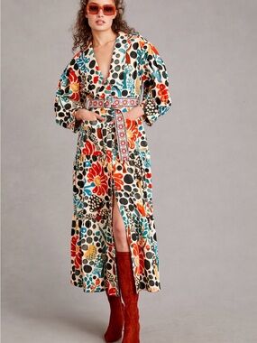FARM Rio Multicolor Floral Patchwork Maxi Dress with Belt